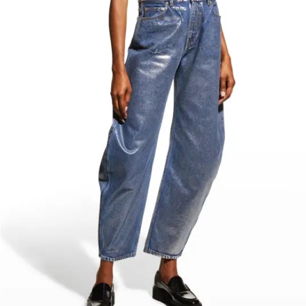 Ganni Silver Foil Metallic Stary Jean Barrel Leg